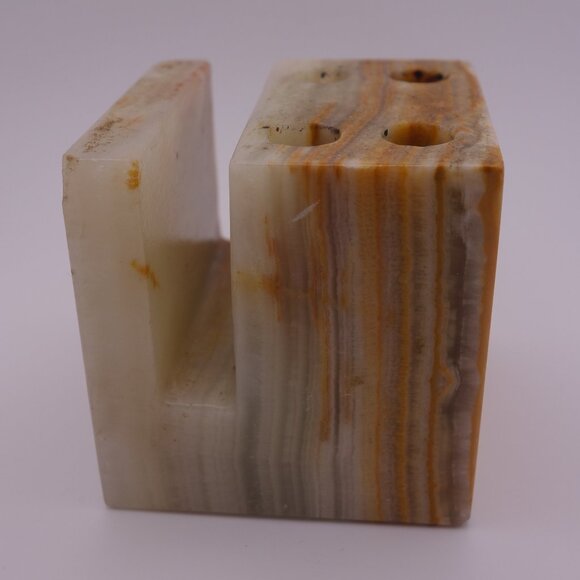 Vintage Onyx Marble Granite Stone Pen Pencil Letter Holder Desk Paperweight - Picture 3 of 13